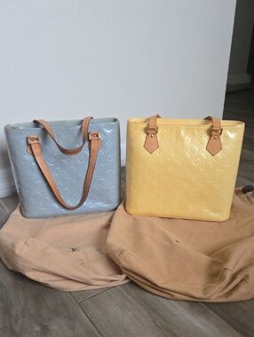 Authentic Louis Vuitton Vernis Patent Leather Tote Pair - Yellow & Light Blue